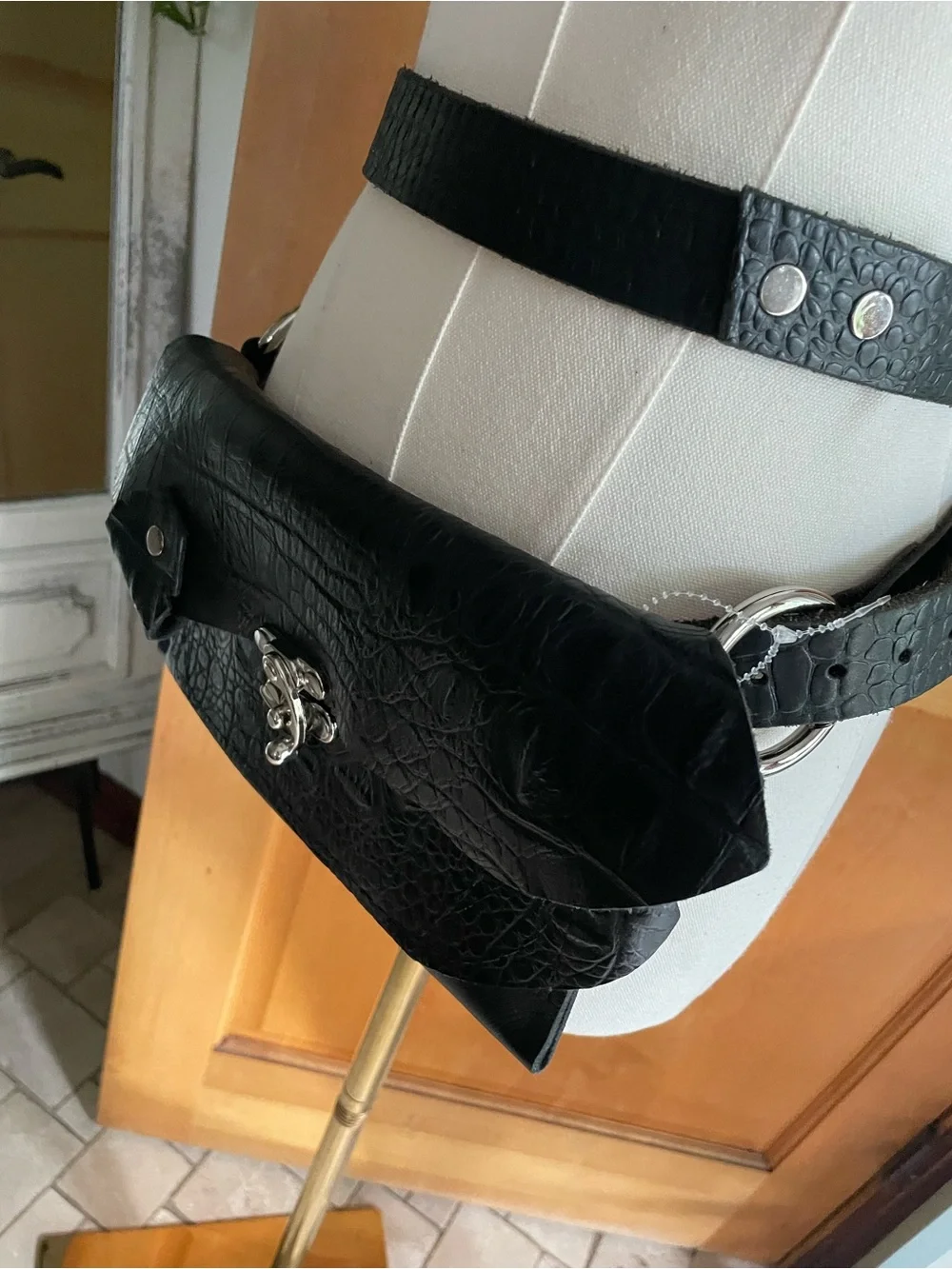 Crocodile Leather Belt Bag Wrap Around Waist Convertible Crossbody Adjustable